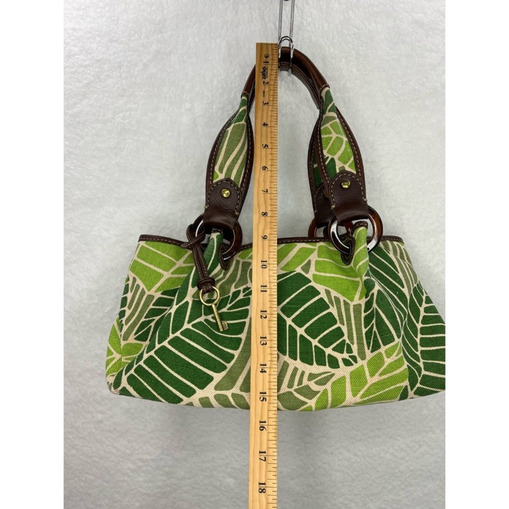 Fossil Womens Shoulder Bag Green Brown Floral Leaves Magnetic Canvas Pocket M - Picture 6 of 11